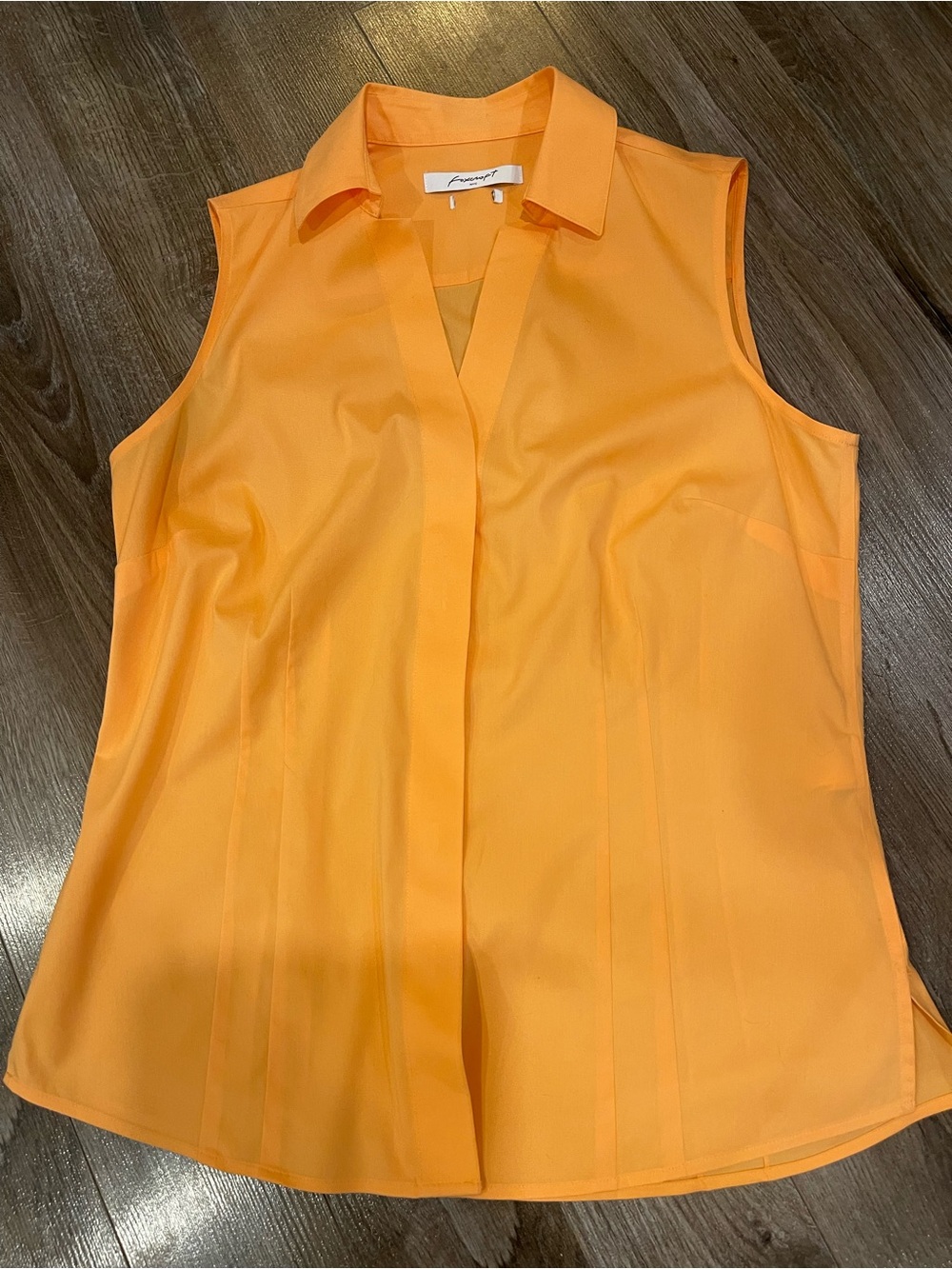 Foxcroft Orange Sleeveless Hidden Button Collared Blouse Cotton Blend